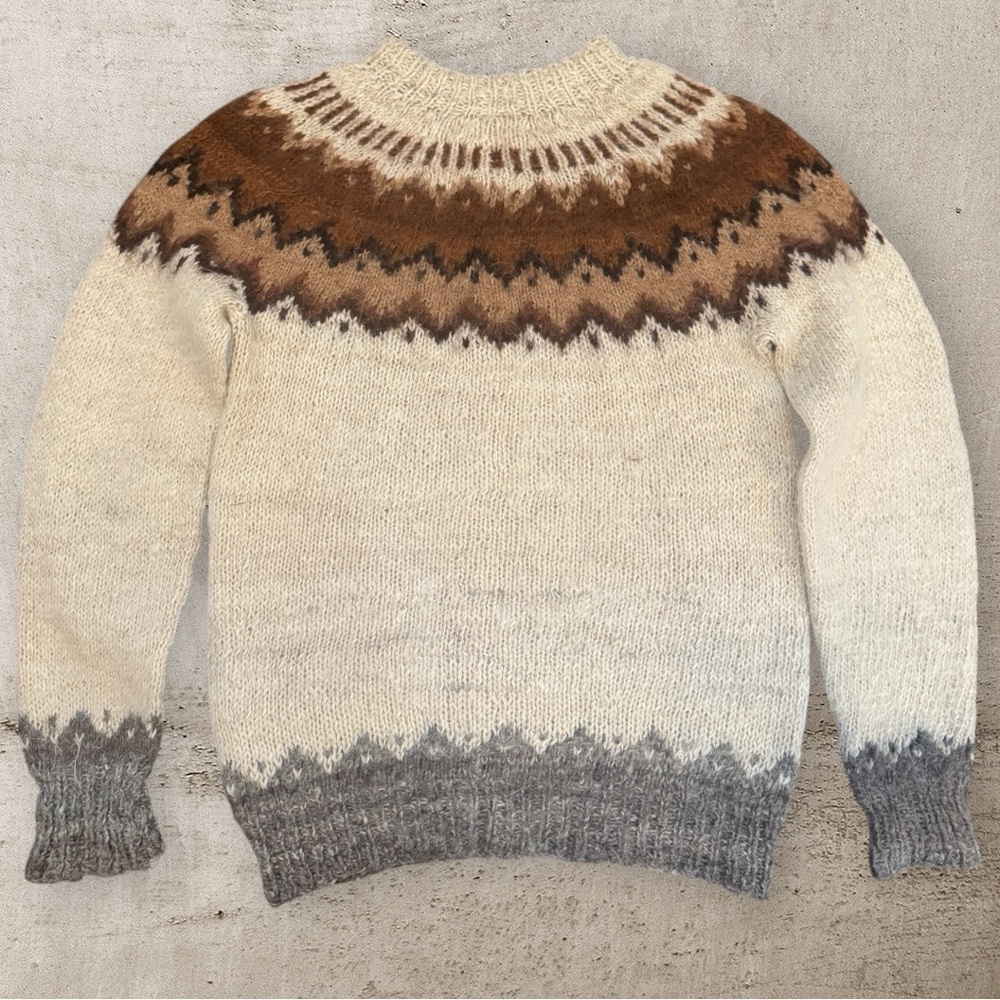 Cozy Nordic Pattern Sweater - Cream, Brown, and Gray